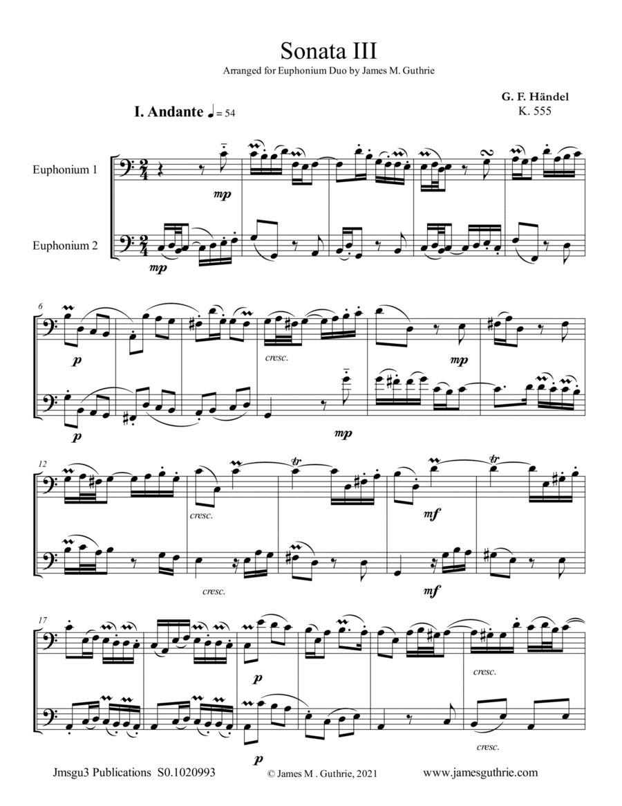 Handel: Sonata No. 3 for Euphonium Duo (arr. James M. Guthrie)