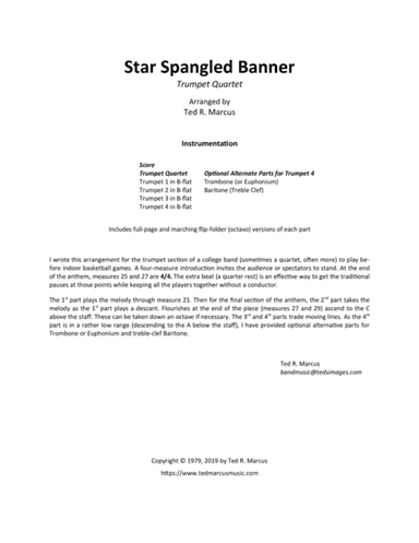 Star Spangled Banner (Trumpet Quartet or Trumpet Section) (arr. Ted R. Marcus)