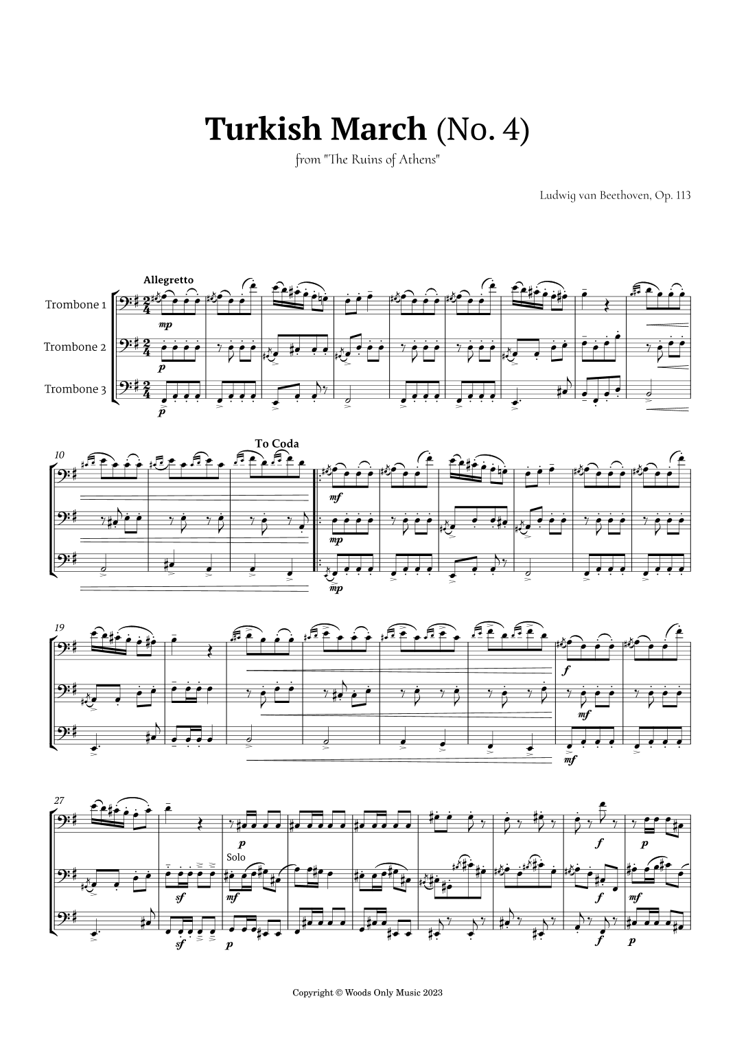 Turkish March by Beethoven for Trombone Trio (arr. Ander)