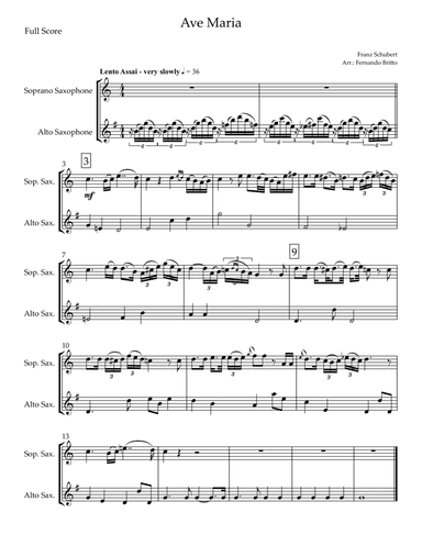 Ave Maria (Franz Schubert) for Soprano Saxophone &  Alto Saxophone Duo (arr. Fernando Britto)