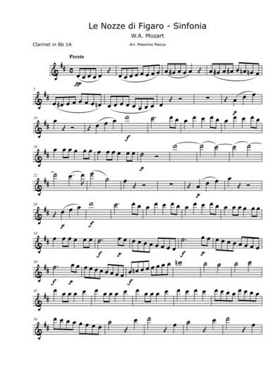 W.A. Mozart Le Nozze di Figaro (The Marriage of Figaro) SINFONIA for Clarinet Choir Set of Parts (arr. Massimo Mazza)