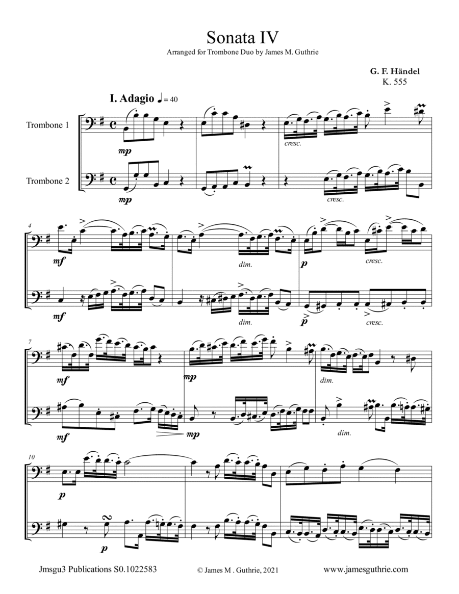 Handel: Sonata No. 4 for Trombone Duo (arr. James M. Guthrie)