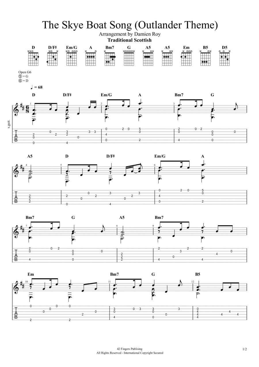 The Skye Boat Song , (Fingerstyle Outlander Theme) (arr. Damien Roy)