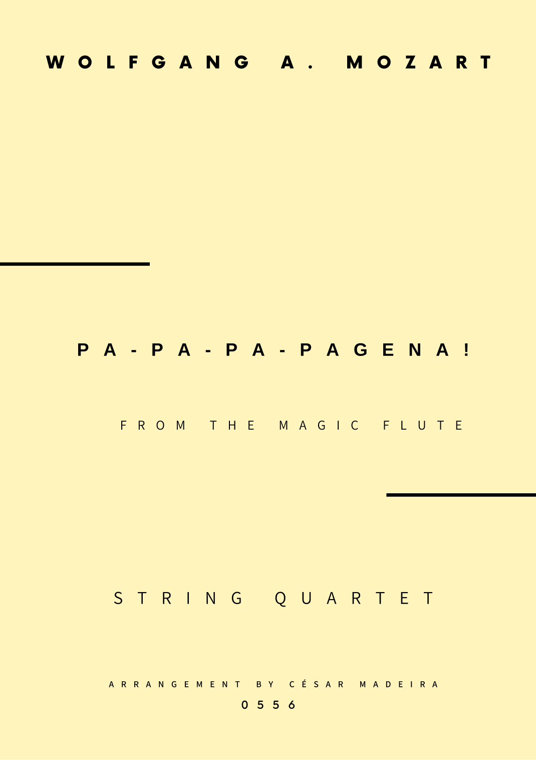 Papageno and Papagena Duet - String Quartet (Full Score and Parts) (arr. César Madeira)