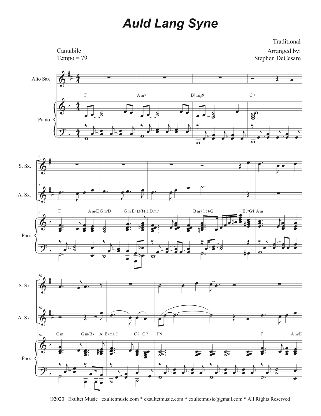 Auld Lang Syne (Duet for Soprano and Alto Saxophone) (arr. Stephen DeCesare)