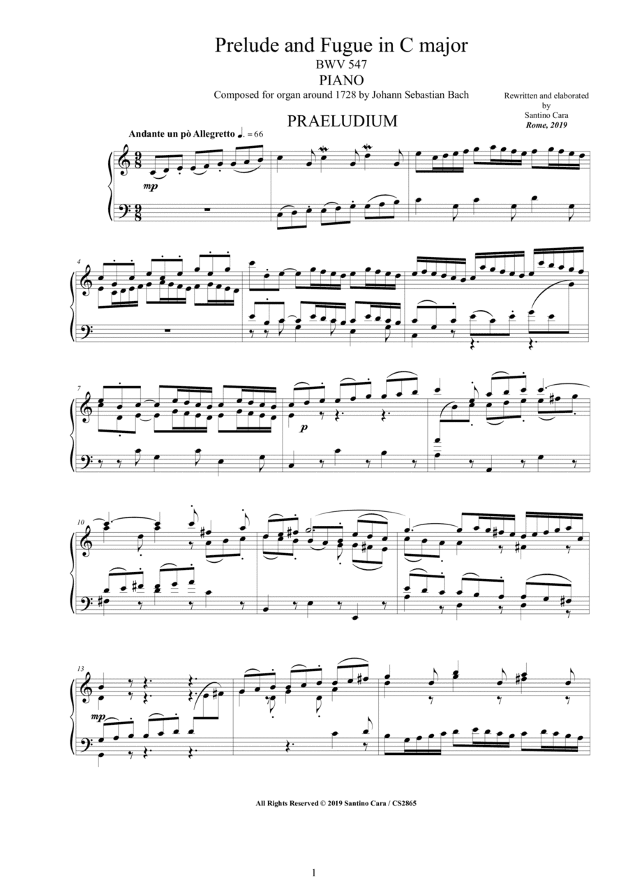 Bach - Prelude and Fugue in C major BWV 547 for Piano (arr. Santino Cara)