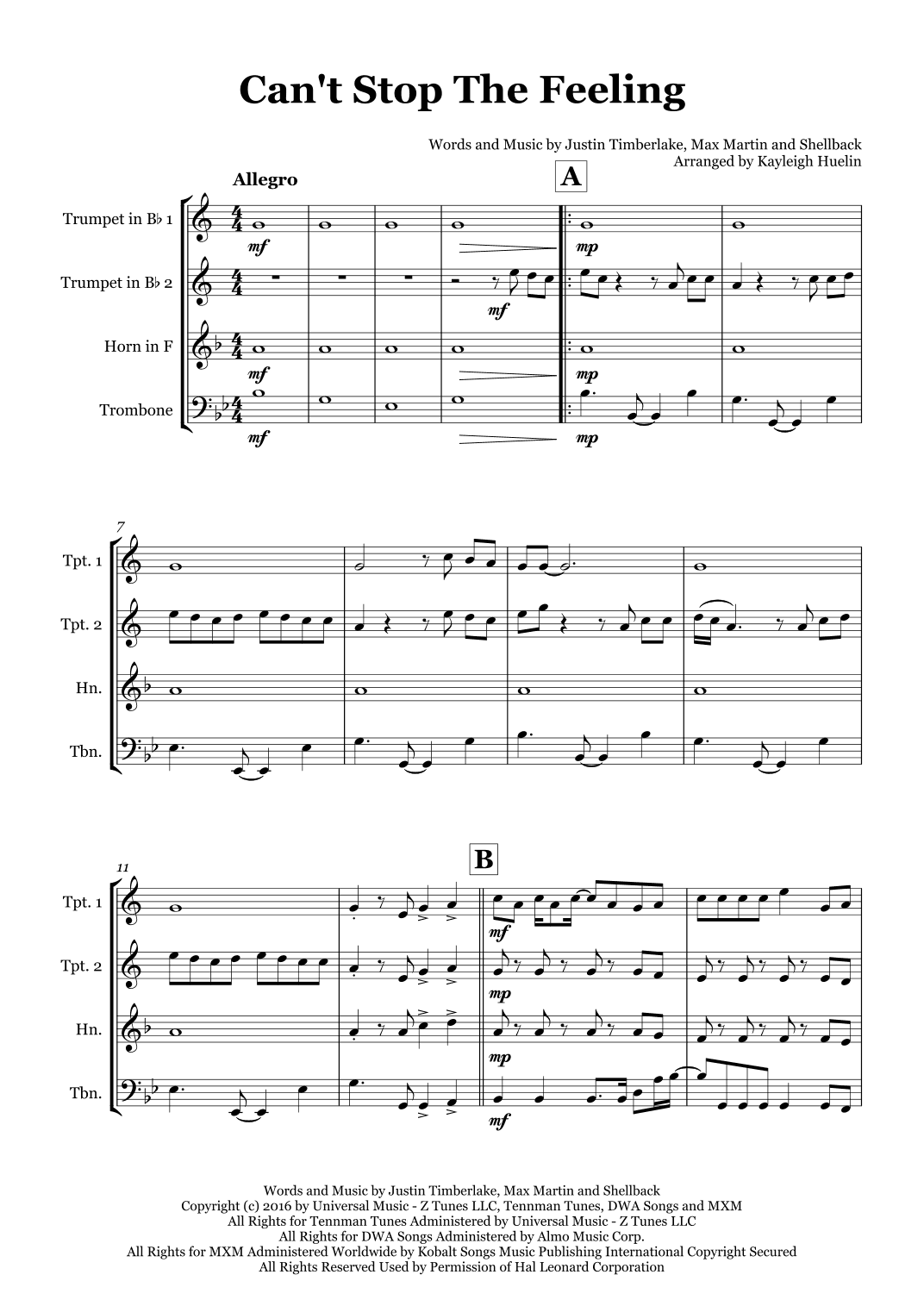 Can't Stop The Feeling! (arr. Kayleigh Huelin)
