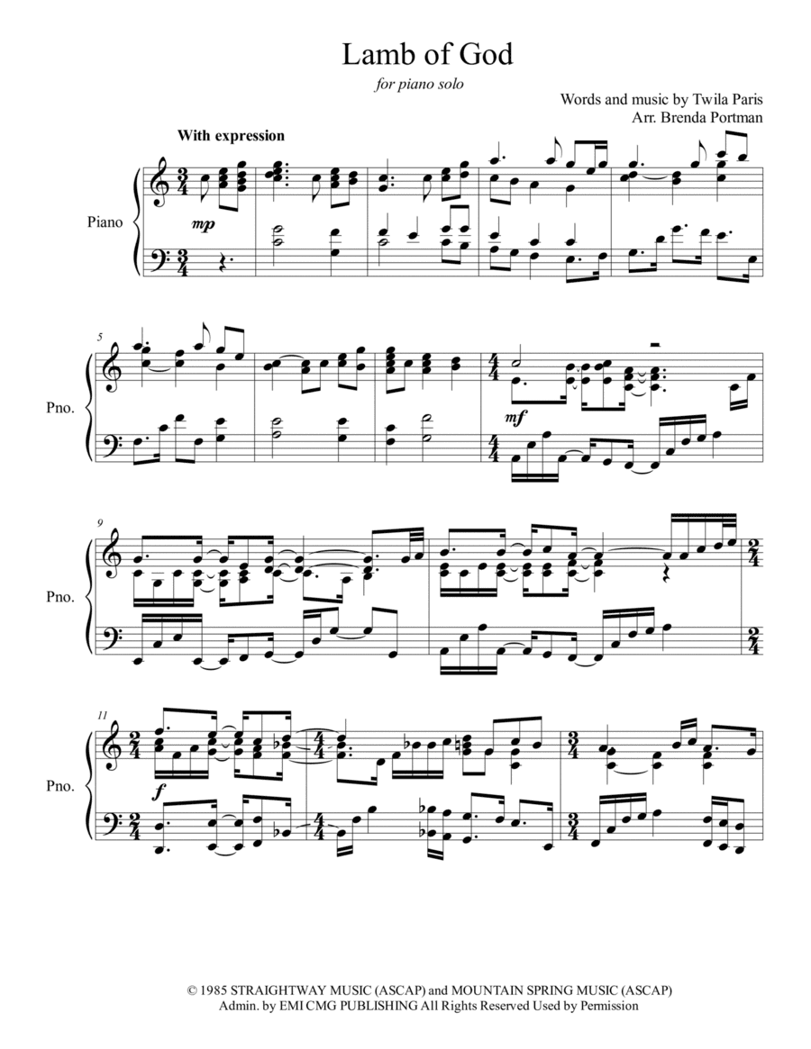 Lamb Of God (arr. Brenda Portman)
