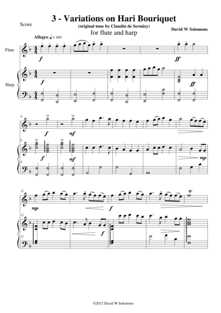 Variations on Hari Bouriquet for flute and harp (arr. David Warin Solomons)