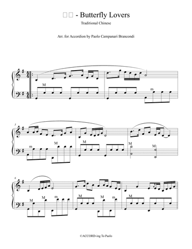 Butterfly Lovers - Traditional Chinese - Easy Accordion Version (arr. Paolo Campanari Brancondi)