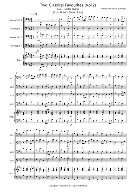 2 Classical Favourites for Cello Quartet (volume two) (arr. David Burndrett)