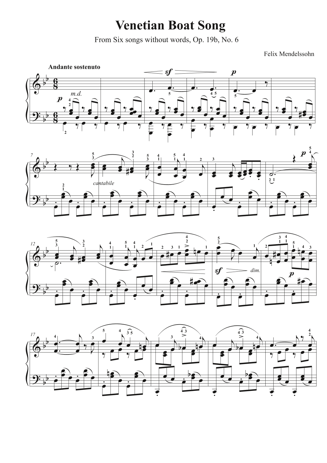 Venetian Boat Song - From Six songs without words, Op. 19b, No. 6 (arr. Avgusta Udartseva)