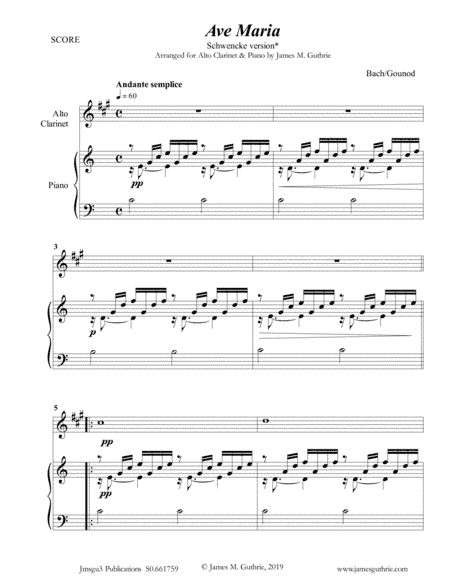Bach-Gounod: Ave Maria, Schwencke version for Alto Clarinet & Piano (arr. James M. Guthrie, ASCAP)