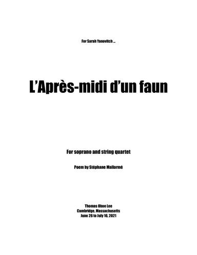 L'Après-midi d'un faun (2021) for soprano and string quartet - Score Only