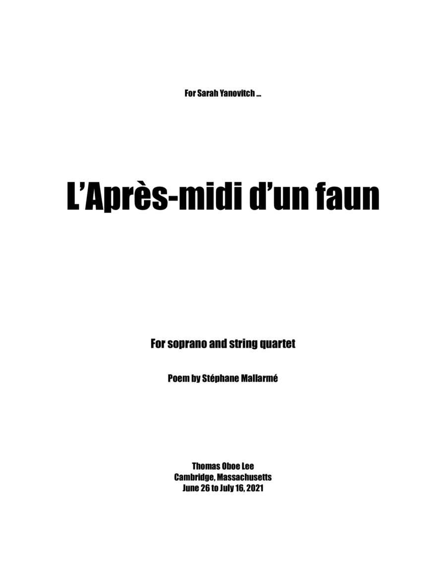 L'Après-midi d'un faun (2021) for soprano and string quartet - Score Only