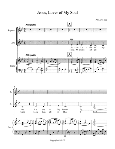 Jesus Lover of My Soul Score (arr. anymous, transcribed and arranged by Alva Lee)