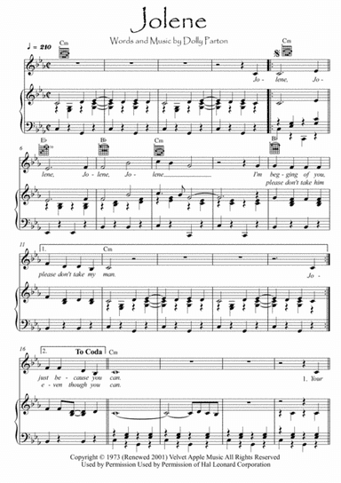 Jolene (arr. PianoSheetNow)