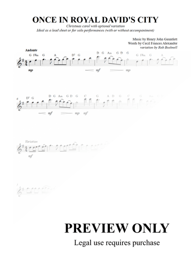 Once in Royal David's City - Lead Sheet or Solo for higher-pitched, treble-clef instrument (G Major) (arr. Rob Bushnell)