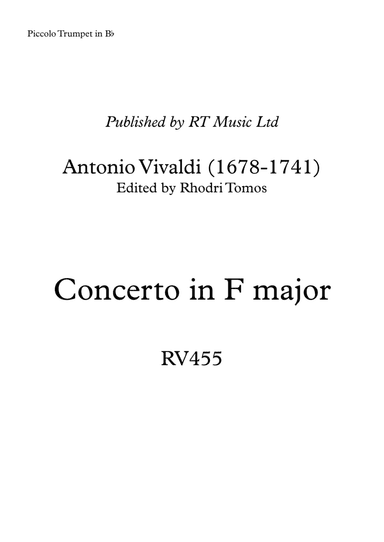 Vivaldi RV455 Concerto in F major. Solo oboe / trumpet parts. (arr. Rhodri Tomos)