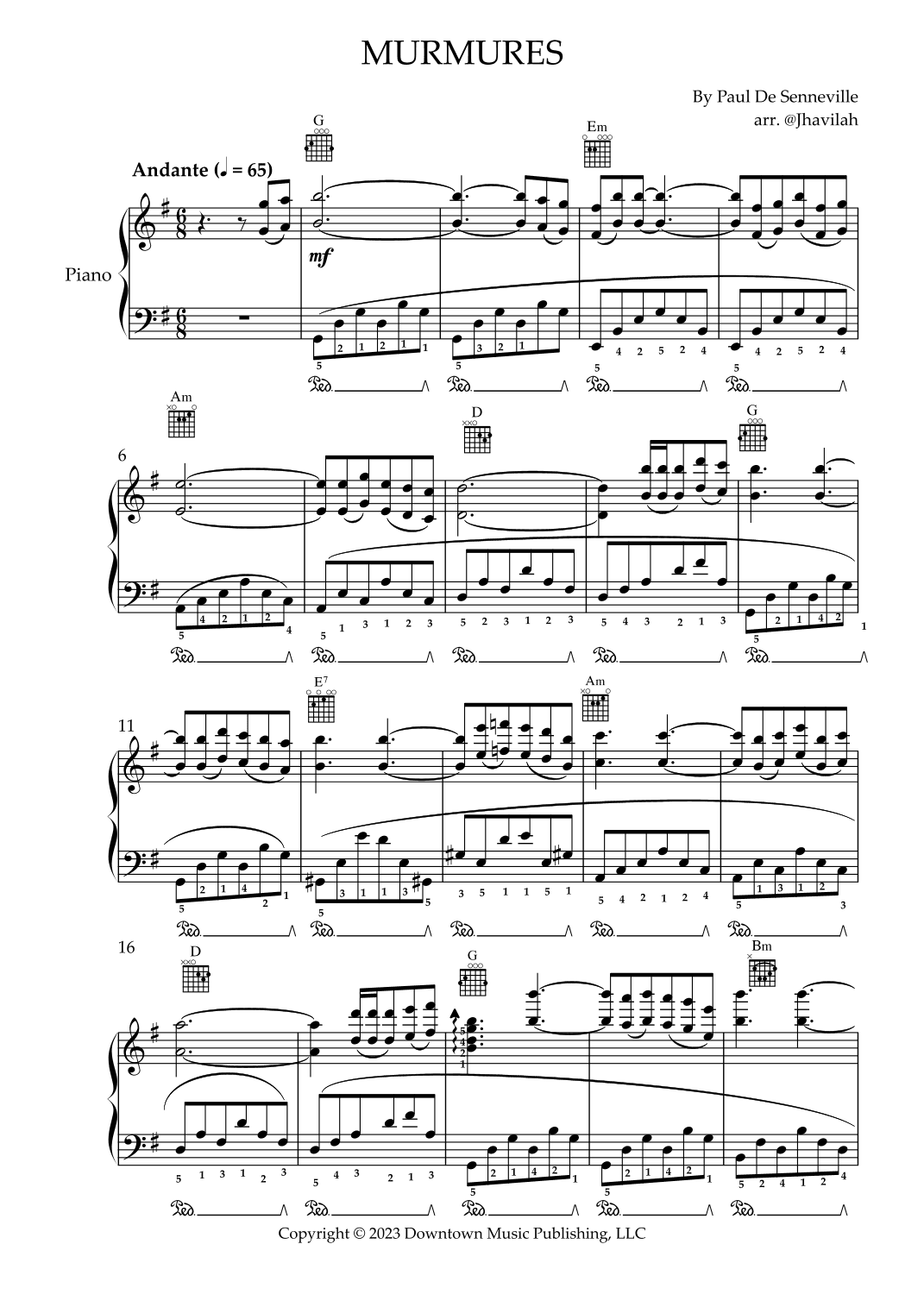 Murmures (arr. Jhavilah)