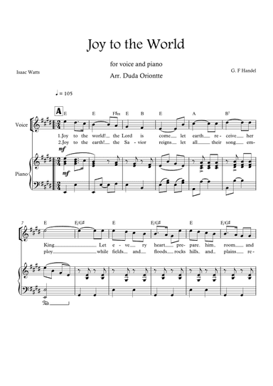 Joy to the World (E major - one voice - with chords) (arr. Duda Oriontte)