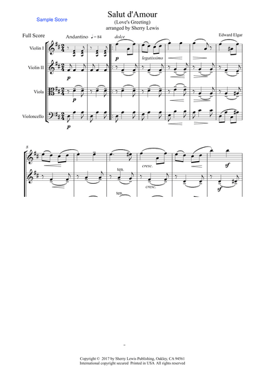 SALUT D'AMOUR String Quartet, Intermediate Level for 2 violins, viola and cello (arr. Sherry Lewis Publishing)