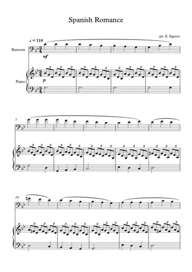 Spanish Romance, For Bassoon & Piano (arr. Eugene Egorov)