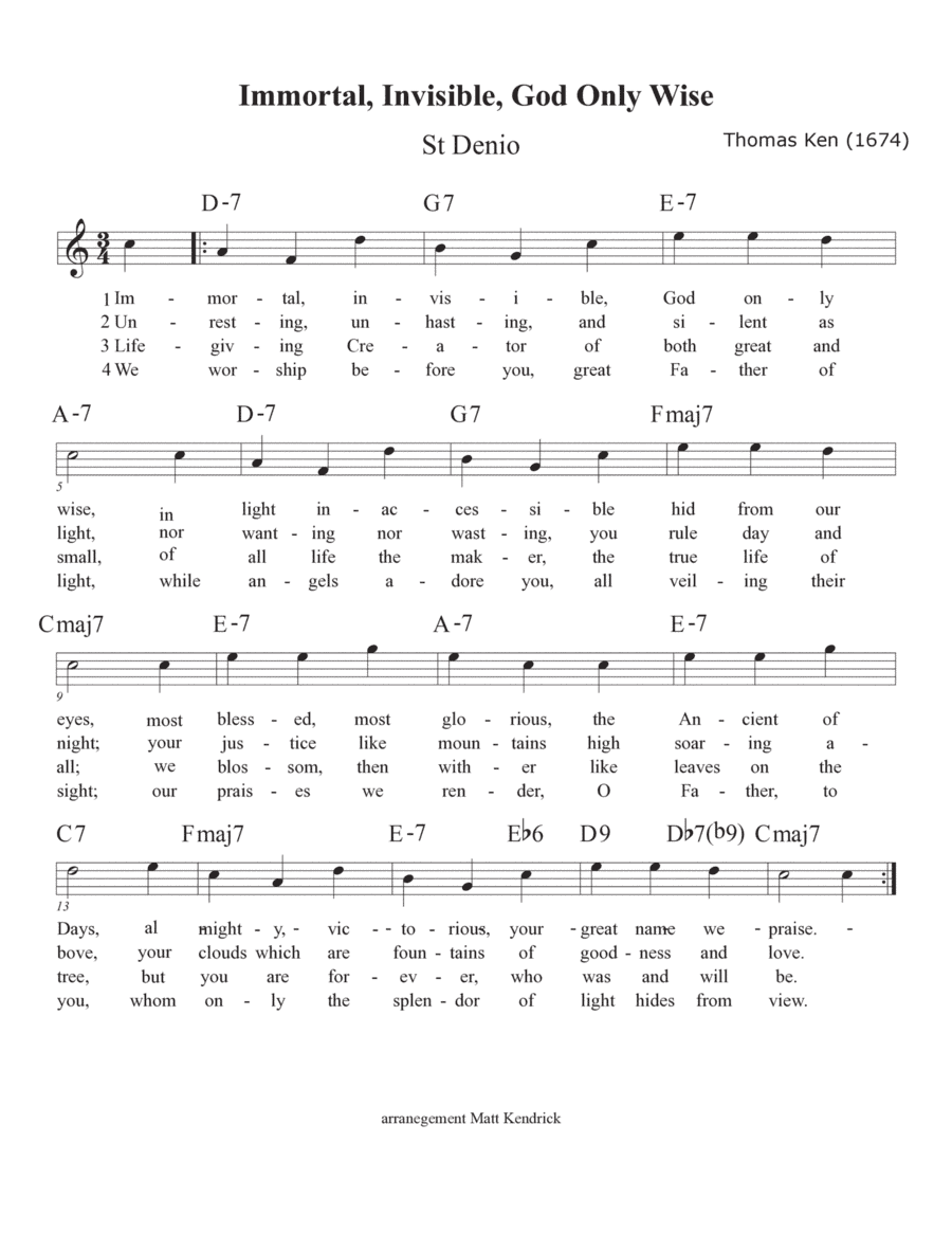Immortal, Invisible, God Only Wise(St. Denio) (arr. Matt Kendrick)
