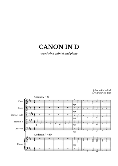 Canon in D for Woodwind Quintet and Piano (arr. Maurício Luz)