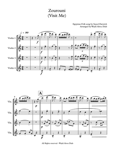 Zourouni (Arabic Song) - Violin Quartet (arr. Wajdi Abou Diab)