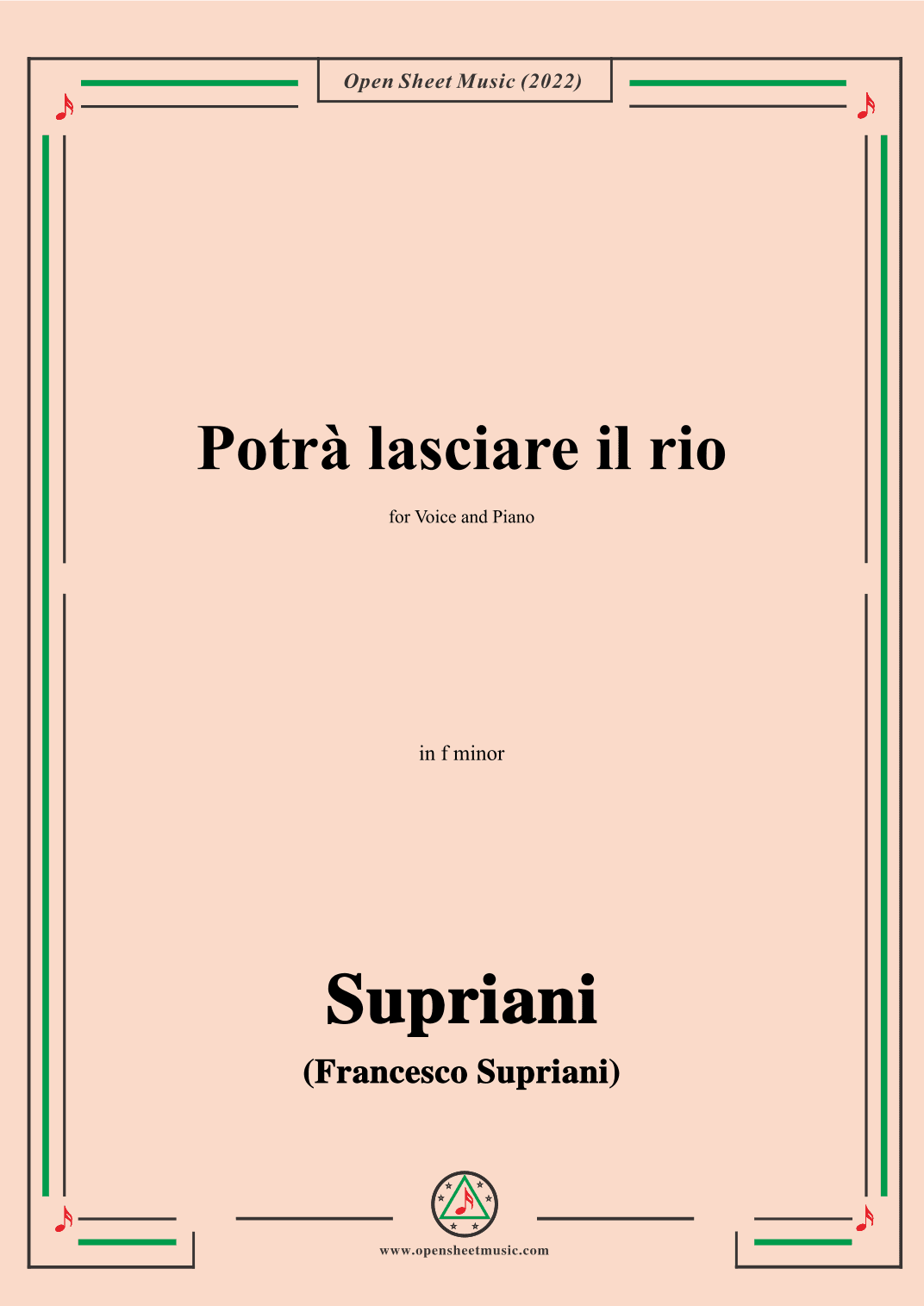 Supriani-Potrà lasciare il rio,in f minor,for Voice and Piano (arr. OSM Press)