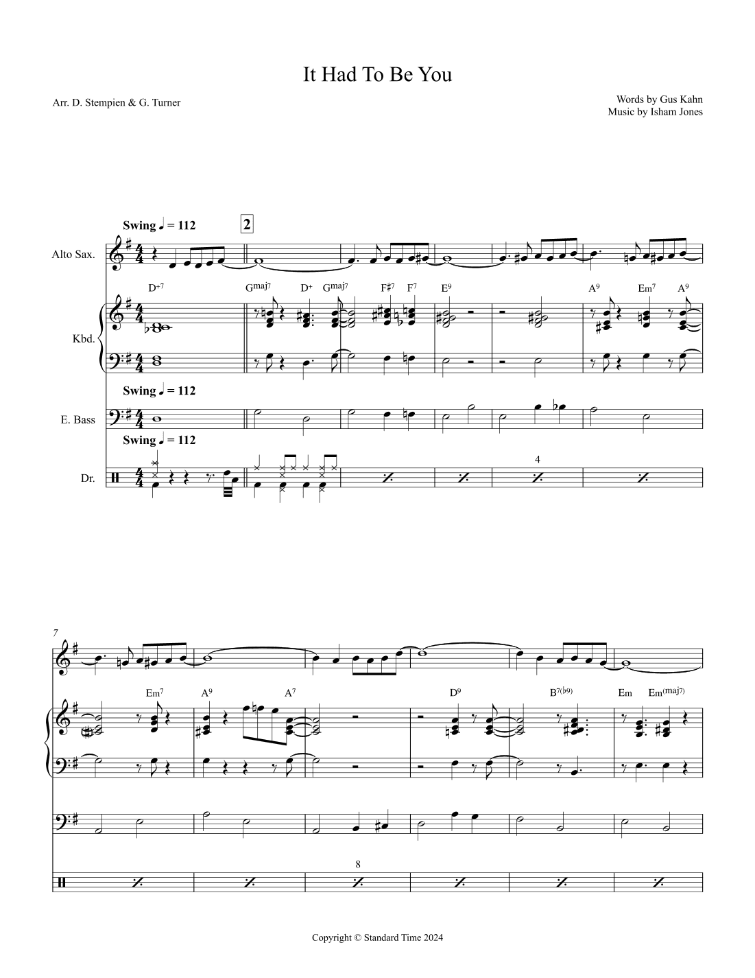 It Had To Be You (Jazz Combo, Alto Sax) (arr. Debra E. Stempien, Gregory H. Turner)