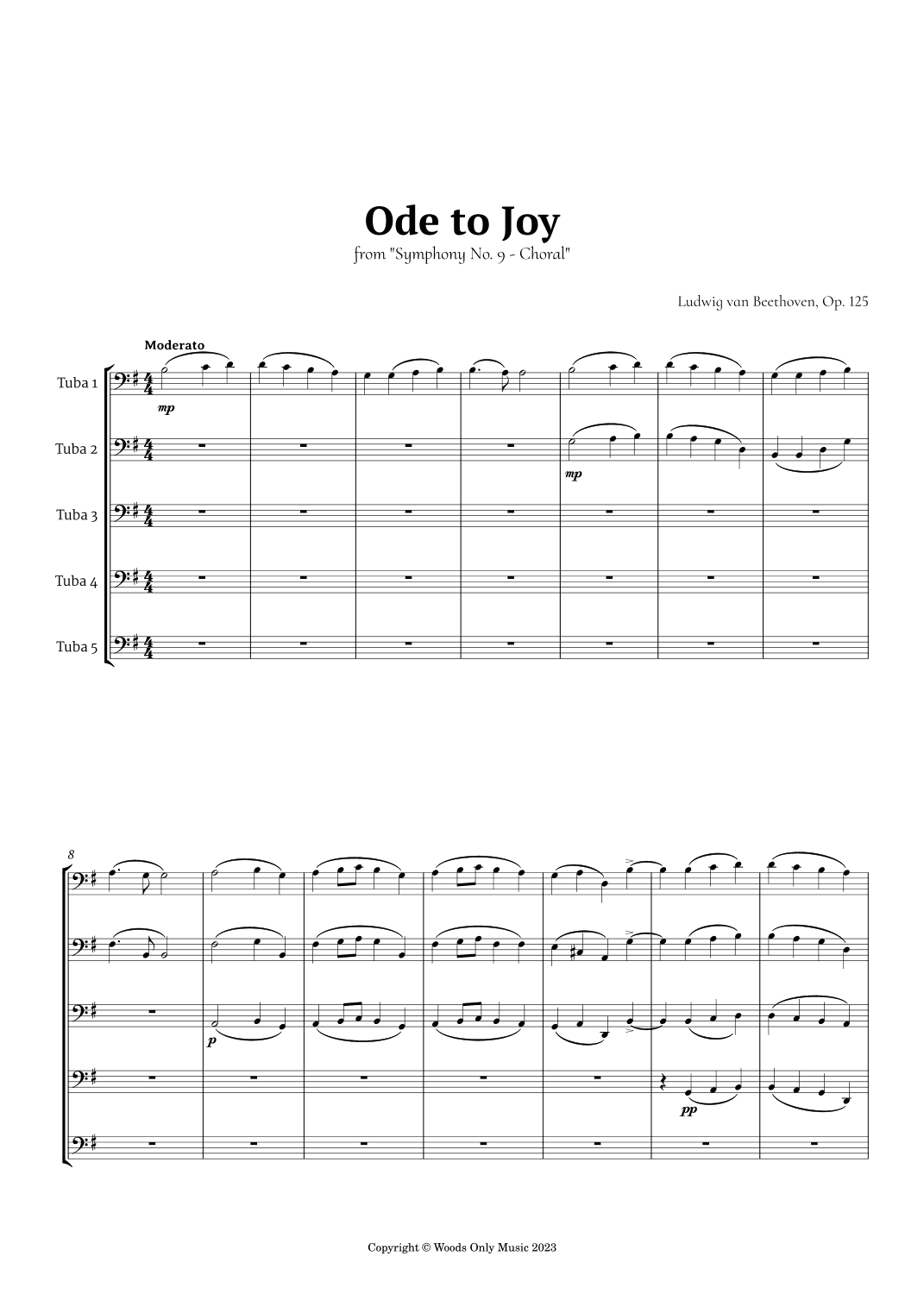 Ode to Joy by Beethoven for Tuba Quintet (arr. Ander)