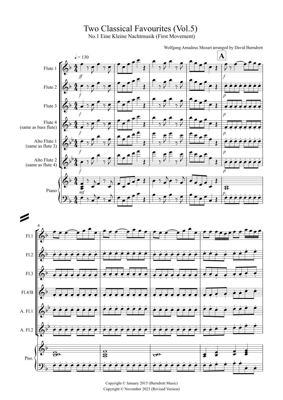 2 Classical Favourites for Flute Quartet (volume five) (arr. David Burndrett)
