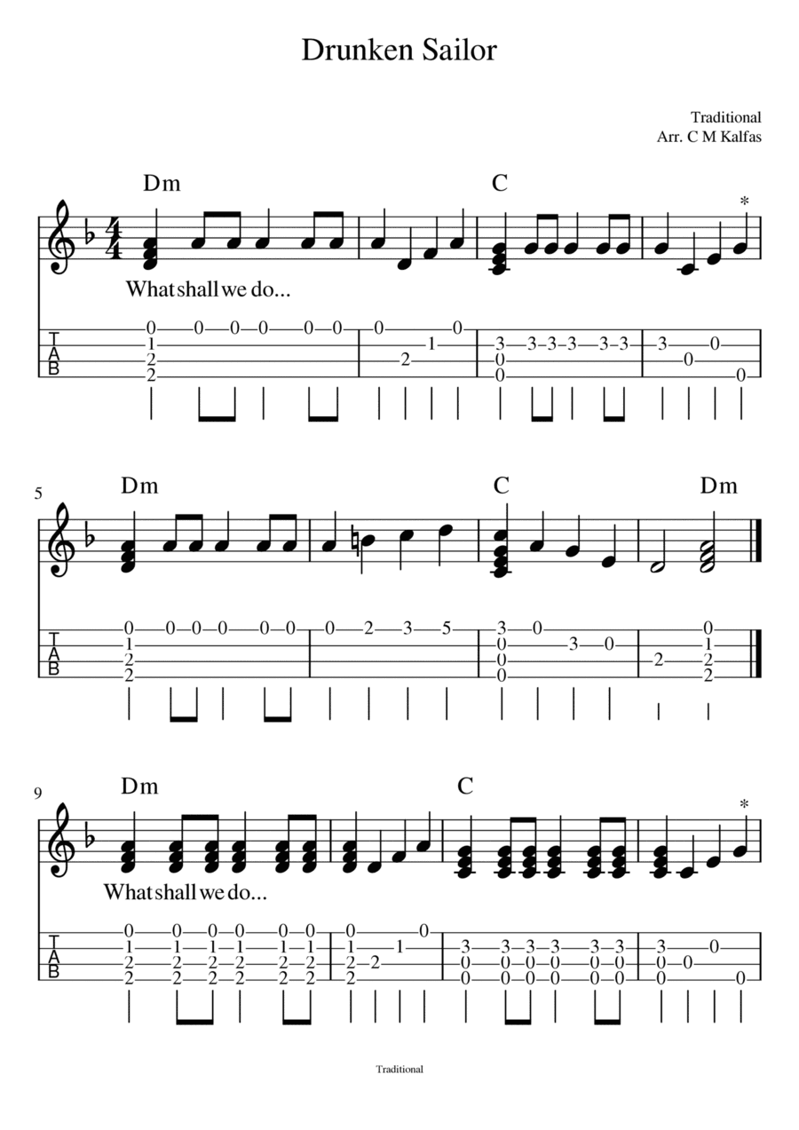 Drunken Sailor - ukulele tab with chords (arr. Christy Kalfas)
