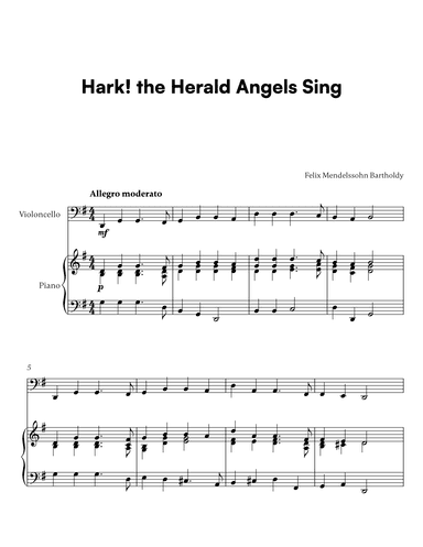 Felix Mendelssohn Bartholdy - Hark the Herald Angels Sing (for Cello and Piano) (arr. Cadenza Editions)