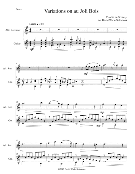 Variations on au Joli Bois for alto recorder and guitar (arr. David Warin Solomons)