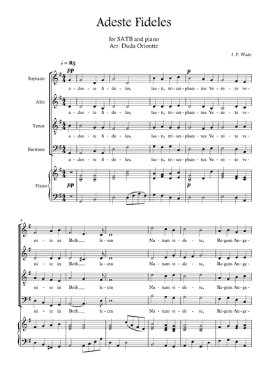 Adeste Fideles (SABT - G major - 4 staffs - with piano - no chords) O Come All Ye Faiful (arr. Duda Oriontte)