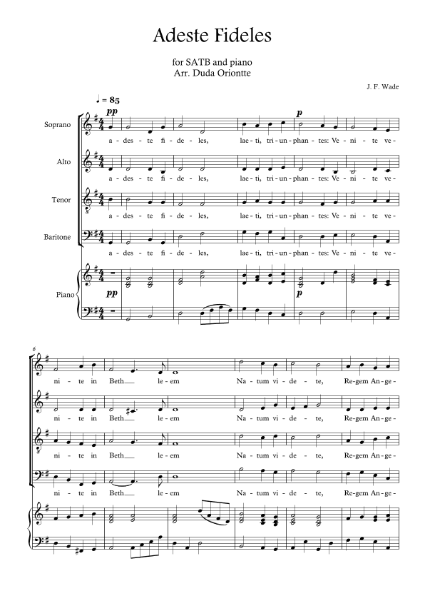 Adeste Fideles (SABT - G major - 4 staffs - with piano - no chords) O Come All Ye Faiful (arr. Duda Oriontte)