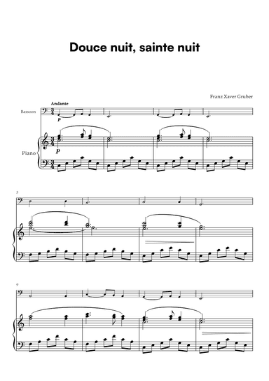 Franz Xaver Gruber - Douce nuit, sainte nuit (for Bassoon and Piano) (arr. Cadenza Editions)