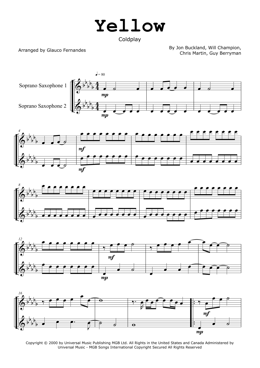 Yellow (arr. Glauco Fernandes)