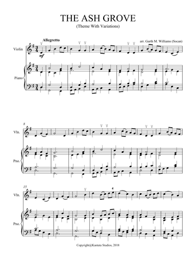 THE ASH GROVE VARIATIONS FOR VIOLIN AND PIANO (arr. Garth Williams)