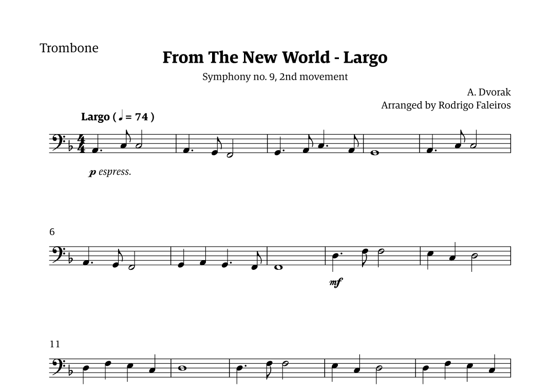 Largo (2nd movement of the Symphony no. 9 'From The New World') (arr. Rodrigo Faleiros)