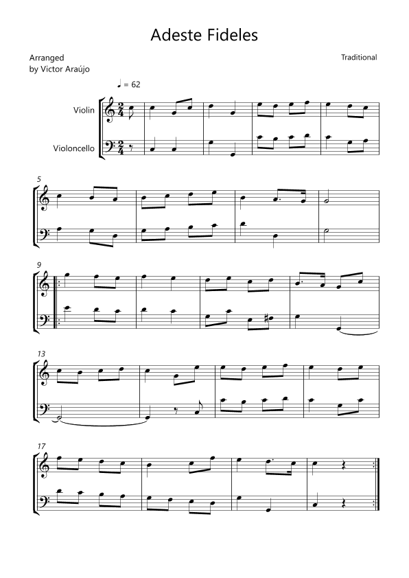 Adeste fideles  Violin and Cello Sheet Music (arr. Arezzo Music)