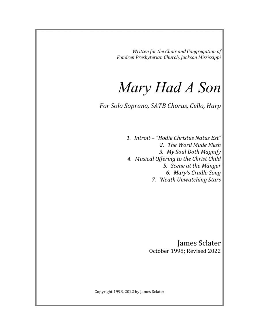 Mary Had a Son - vocal score and instrumental parts