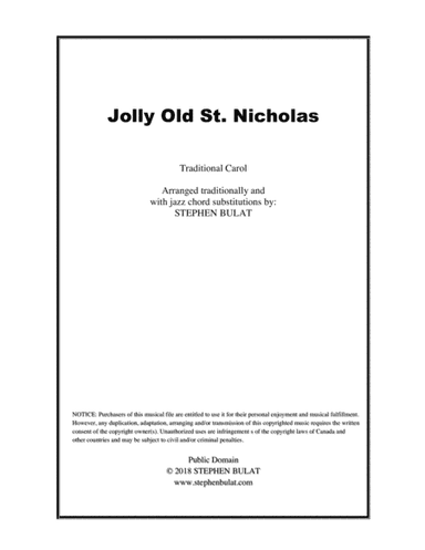 Jolly Old St. Nicholas - Lead sheet arranged in traditional and jazz style (key of Bb) (arr. Stephen Bulat)