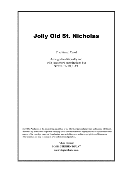 Jolly Old St. Nicholas - Lead sheet arranged in traditional and jazz style (key of Bb) (arr. Stephen Bulat)