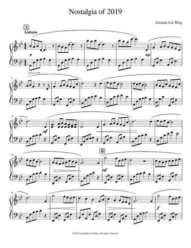 Nostalgia of 2019 for solo piano (composed by Amanda Lee Hing)