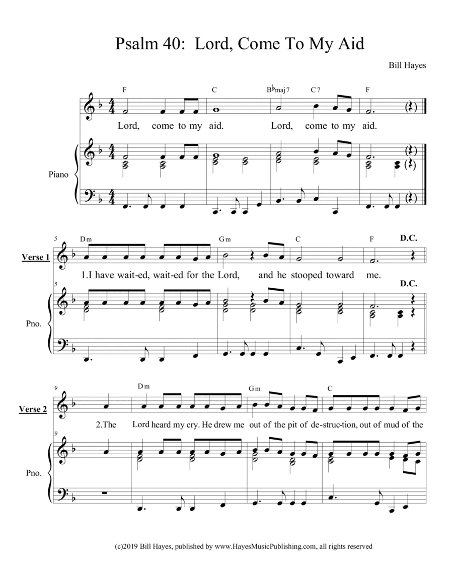 Psalm 40:  Lord, Come To My Aid - piano/vocal