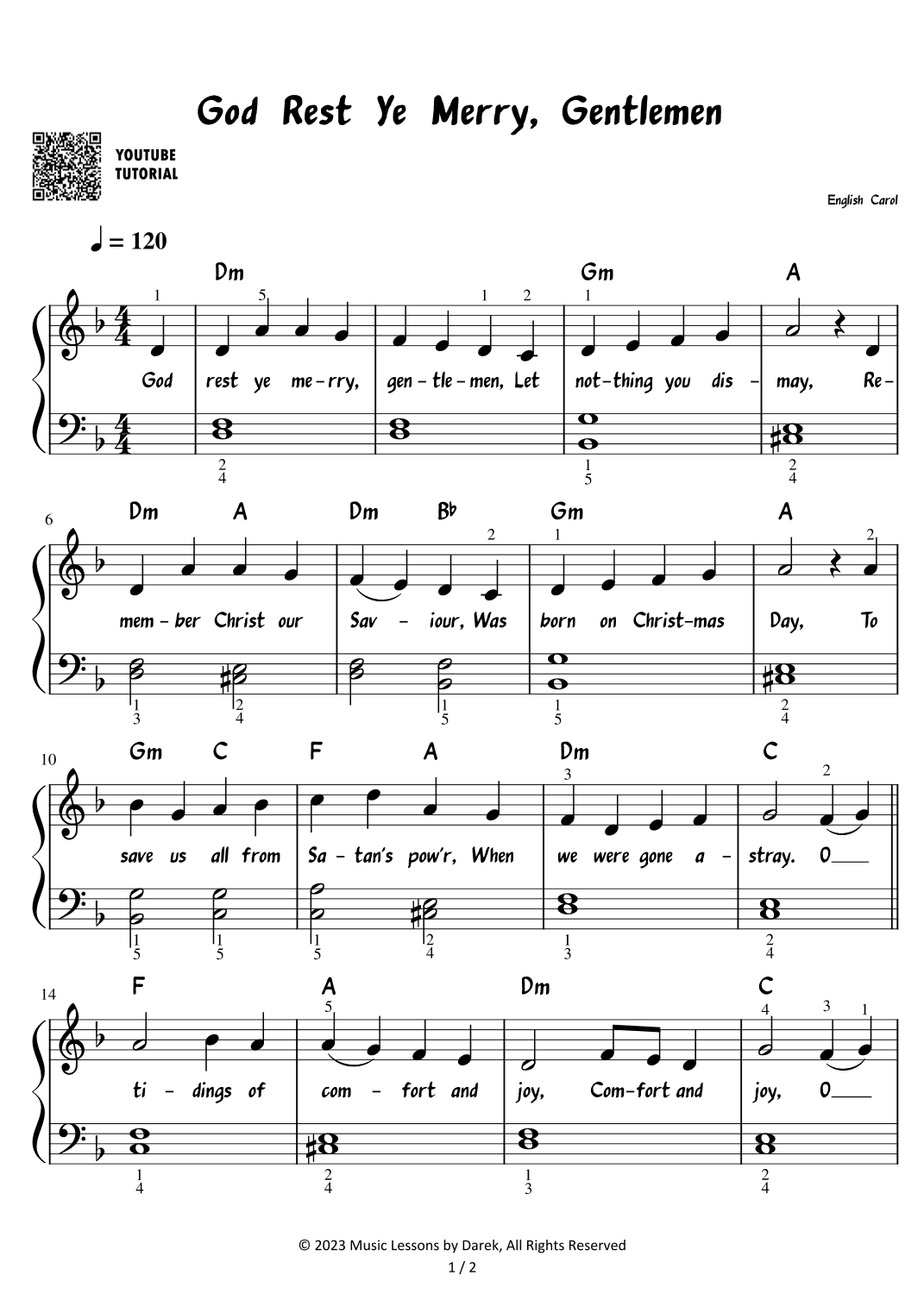 God Rest Ye Merry, Gentlemen - Christmas Carol [EASY PIANO] (arr. Darek)